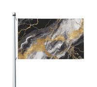 Bandiera da 0,9 x 1,5 m, decorazione per esterni, bandiera nera bianca in lamina d'oro in marmo 200D pesante bandiere di benvenuto da cortile in poliestere bandiere da cortile grandi bandiere per