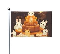 Bandiera da 0,9 x 1,5 m, decorazione per esterni, con coniglietto e torta, 200 D, pesanti bandiere di benvenuto da cortile, in poliestere, grandi bandiere per interni ed esterni