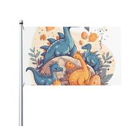 Bandiera da 0,9 x 1,5 m, decorazione per esterni, con dinosauro sul nido, 200D, pesanti bandiere di benvenuto da cortile in poliestere, bandiere per cortile, grandi bandiere per interni ed esterni