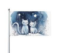 Bandiera da 0,9 x 1,5 m, decorazione per esterni, con gatto che guarda le stelle, bandiera 200D, pesante bandiere di benvenuto da cortile in poliestere, bandiere grandi per interni ed esterni