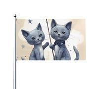 Bandiera da 0,9 x 1,5 m, decorazione per esterni, con gatto che regge la stella, bandiera 200D, pesanti bandiere di benvenuto da cortile, in poliestere, bandiere grandi per interni ed esterni
