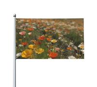 Bandiera da 0,9 x 1,5 m, decorazione per esterni, fiori che sbocciano sulla prateria, 200D, pesanti bandiere di benvenuto da cortile in poliestere, bandiere da cortile, grandi bandiere per interni ed