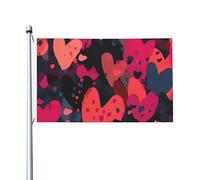 Bandiera da 0,9 x 1,5 m, decorazione per esterni, motivo con molti cuori, bandiera 200D, pesanti bandiere di benvenuto da cortile in poliestere, bandiere da cortile, grandi bandiere per interni ed