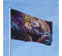 Bandiera da 1,2 x 1,8 m, leopardo su sfondo viola, divertenti bandiere da giardino per tutte le stagioni per tutte le stagioni bandiera per dormitorio decorazione per feste all'aperto