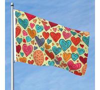 Bandiera da 1,5 x 2,3 m a doppia faccia vibrante bandiere da giardino colorate striscioni con motivo a cuore colorato banner di benvenuto stagionale con occhielli in ottone decorazione sfondo