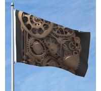 Bandiera da 1,5 x 2,3 m a doppia faccia vibrante bandiere da giardino Steampunk ingranaggi meccanici banner benvenuto stagionale cortile banner con occhielli in ottone decorazione sfondo foto per
