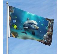 Bandiera da 1,5 x 2,3 m a doppia faccia vibrante bandiere da giardino subacquee banner delfini benvenuto stagionale banner da cortile con occhielli in ottone decorazione sfondo foto per cortile