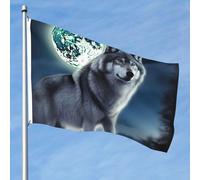 Bandiera da 1,5 x 2,3 m su entrambi i lati vibranti bandiere da giardino lupo sotto la luna banner benvenuto stagionale cortile banner con occhielli in ottone decorazione sfondo foto per cortile