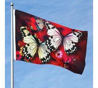 Bandiera da 1,5 x 2,3 m su entrambi i lati vivaci bandiere da giardino fiori colorati farfalle banner benvenuto stagionale cortile banner con occhielli in ottone decorazione sfondo fotografico per