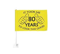 Bandiera da 12x18 pollici per auto "Ci ho messo 80 anni per apparire così bene" Bandiera per auto per 80° compleanno, clip per finestra bifacciale, anti-scolorimento, clip per finestra, bandiera imper