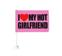 Bandiera da 12x18 pollici per auto con scritta "I love my hot girlfriend", con clip per finestra a doppia faccia, anti-scolorimento, impermeabile, per finestre di auto (senza asta)