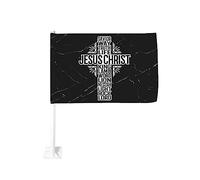 Bandiera da 12x18 pollici per auto GESÙ CRISTO SALVATORE - NOMI DI GESÙ CROCE Bandiera per auto Bandiera bifacciale per finestra Clip per finestra anti-scolorimento Bandiera impermeabile per finestra
