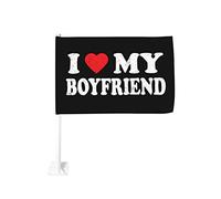 Bandiera da 12x18 pollici per auto "I Heart My Boyfriend I Love My Boyfriend" per auto, con clip per finestra a doppia faccia, anti-scolorimento, con clip per finestra, impermeabile, per finestre di a