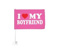 Bandiera da 12x18 pollici per auto "I Heart My Boyfriend I Love My Boyfriend" per auto, con clip per finestra a doppia faccia, resistente allo sbiadimento, con clip per finestra, bandiera impermeabile