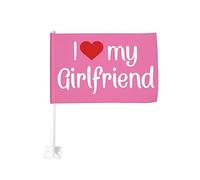 Bandiera da 12x18 pollici per auto "I Hot Love My Girlfriend Heart" con clip per finestra a doppia faccia, anti-scolorimento, impermeabile, per finestrini auto (senza asta)
