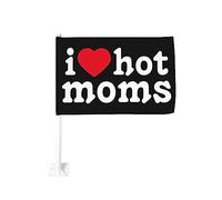 Bandiera da 12x18 pollici per auto I love hot moms Bandiera per auto Bandiera bifacciale per finestrino con clip per finestrino anti-scolorimento Bandiera impermeabile per finestrini auto (senza asta)