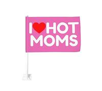 Bandiera da 12x18 pollici per auto I Love Hot Moms, bandiera per auto, doppia faccia, con clip per finestra, anti-scolorimento, impermeabile, per finestre di auto (senza asta)