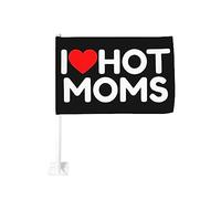 Bandiera da 12x18 pollici per auto I Love Hot Moms I Heart Hot Moms Bandiera per auto con clip per finestra bifacciale, anti-scolorimento, impermeabile, per finestre di auto (senza asta)
