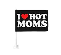 Bandiera da 12x18 pollici per auto I Love Hot Moms, regalo per la mamma I Heart Hot Moms, bandiera per auto, doppia faccia, con clip per finestra, anti-scolorimento, impermeabile, per finestrini auto