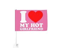 Bandiera da 12x18 pollici per auto "I Love My Girlfriend" "I Love My Hot Girlfriend" per auto, con clip per finestra a doppia faccia, anti-scolorimento, con clip per finestra, impermeabile, per finest