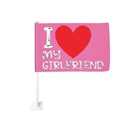 Bandiera da 12x18 pollici per auto "I Love My Girlfriend" "I Love My Hot Girlfriend" per auto, con clip per finestra a doppia faccia, anti-scolorimento, con clip per finestra, impermeabile, per finest