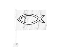 Bandiera da 12x18 pollici per auto Ichthus con croce cristiana simbolo del pesce bandiera per auto bandiera bifacciale per finestra con clip anti-scolorimento bandiera per finestra con clip impermeabi