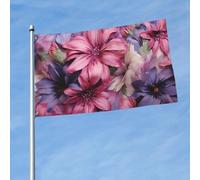 Bandiera da 150 cm x 90 cm, bandiera da esterno su entrambi i lati, resistente, con 2 occhielli, decorazione per cortile, viola e fiori, bandiere di benvenuto in poliestere per vacanze cortile tutte