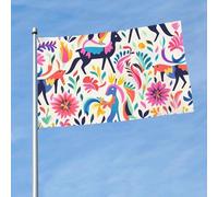 Bandiera da 150 cm x 90 cm, bandiera da esterno su entrambi i lati, resistente, con 2 occhielli, decorazione per cortile, bandiere messicane Otomi animali, bandiere di benvenuto in poliestere per