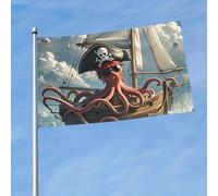 Bandiera da 150 cm x 90 cm, bandiera da esterno su entrambi i lati, resistente, con 2 occhielli, decorazione per cortile, vela, pirata, polipo, bandiere di benvenuto, per vacanze e cortile, tutte le