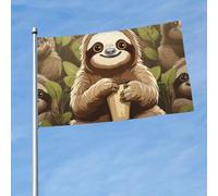 Bandiera da 150 cm x 90 cm, bandiera per esterni su entrambi i lati, resistente, con 2 occhielli, decorazione per cortile, simpatica bandiera con bradipo in poliestere, bandiere di benvenuto per