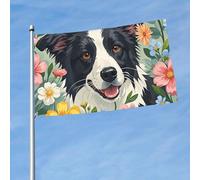 Bandiera da 150 cm x 90 cm, doppia faccia, per esterni, resistente, con 2 occhielli, decorazione per cortile, Border Collie, floreale, in poliestere, bandiere di benvenuto per vacanze cortile tutte le