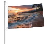 Bandiera da 2 x 0,9 m su entrambi i lati per esterni da giardino spiaggia Maui Hawaii tramonto onde del mare nuvole bandiera di benvenuto banner per vacanze con occhielli in ottone bandiere verticali