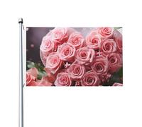 Bandiera da 3 x 1,5 m a doppia faccia esterna bandiera verticale casa rose rosa e cuore bandiera di benvenuto bandiera per vacanze bandiere decorative bandiera da cortile per portico esterno giardini