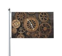 Bandiera da 3 x 1,5 m su entrambi i lati, bandiera da giardino Steampunk ingranaggi orologio bandiera di benvenuto bandiera per vacanze con occhielli in ottone bandiere verticali per casa grande