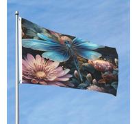 Bandiera da 90 cm x 60 cm, bandiera per esterni su entrambi i lati, resistente, con 2 occhielli, decorazione per cortile, giglio d'acqua e libellula, bandiere di benvenuto in poliestere per vacanze