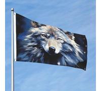 Bandiera da 90 cm x 60 cm, bandiera per esterni su entrambi i lati, resistente, con 2 occhielli, decorazione per cortile, testa di lupo su sfondo blu, bandiere di benvenuto in poliestere per vacanze