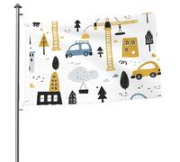 Bandiera da appendere con auto e città, 60 x 90 cm, double-face, in poliestere, con occhielli in metallo, resistente allo sbiadimento, leggera, per cortile, balcone, prato, feste, decorazione esterna