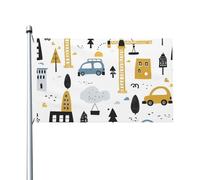 Bandiera da appendere con auto e città, 90 x 150 cm, double-face, in poliestere, con occhielli in metallo, resistente allo sbiadimento, leggera, per cortile, balcone, prato, feste, decorazione esterna