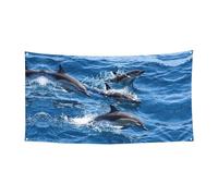 Bandiera da appendere con delfini nel mare, 180 x 90 cm, occhielli in | Decorazione per giardino, patio, cortile, prato, perfetto per feste e occasioni festive, versatile decorazione esterna per