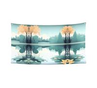 Bandiera da appendere con foglie cadute su un lago tranquillo, decorazione natalizia stampata - 177,8 x 88,9 cm - Festone per Natale, compleanno, festa, celebrazione, striscione
