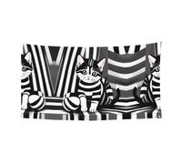 Bandiera da appendere con gattino a righe bianche e nere, 177,8 x 88,9 cm, striscione per feste natalizie, 180 x 90 cm