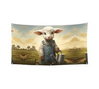 Bandiera da appendere con l'agnello con il bollitore - 177,8 x 88,9 cm - Festone natalizio per festa di Natale - 180 x 90 cm