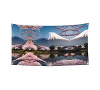 Bandiera da appendere con stampa del Monte Fuji all'inizio della primavera, 177,8 x 88,9 cm, per feste natalizie, 180 x 90 cm