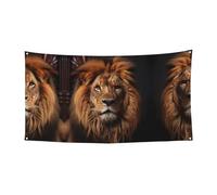 Bandiera da appendere con stampa dello sguardo del leone - 177,8 x 88,9 cm - Festone per feste natalizie - 180 x 90 cm