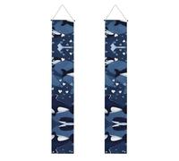 Bandiera da appendere con stampa di balena assassina blu, bandiere verticali per portico, per interni ed esterni, 180 x 30 cm