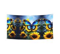 Bandiera da appendere con stampa di farfalle blu girasole - 177,8 x 88,9 cm - Festone per feste natalizie - 180 x 90 cm