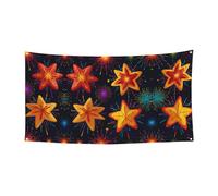 Bandiera da appendere con stampa di fuochi d'artificio a forma di stella, 177,8 x 88,9 cm, festone per feste natalizie, 180 x 90 cm