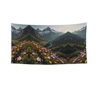 Bandiera da appendere con stampa "Where the mountain flowers bloom", 177,8 x 88,9 cm, festone per feste natalizie, 180 x 90 cm