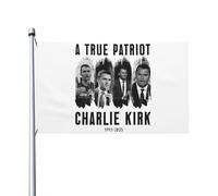 Bandiera da appendere per la casa Charlie Kirk A True Patriot, 3x5 piedi, per veranda, esterno, interno, cortile, prato, decorazione da giardino, bandiera, striscione, cartello