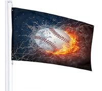Bandiera da baseball 4x6 FT Estate USA Sport Palla nel fuoco ardente Fiamma e acqua Bandiere per esterni Grandi striscioni per cortile di benvenuto Giardino per la casa Prato Decor Blu Arancione